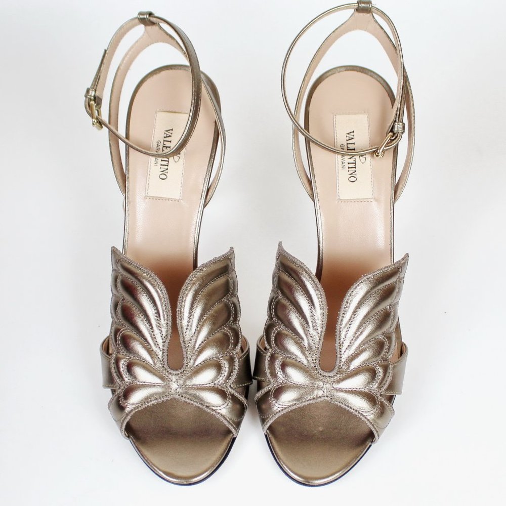 NEW Valentino Garavani RUNWAY Butterfly Metallic Sandals, Adjustable ankle strap